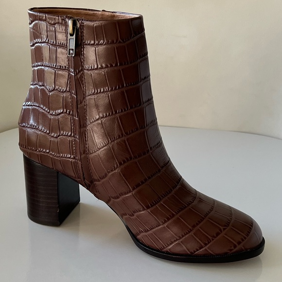 Madewell The Mira Side-Seam Ankle Boots Croc Embossed Boho Brown Leather Size 8 - Picture 8 of 15
